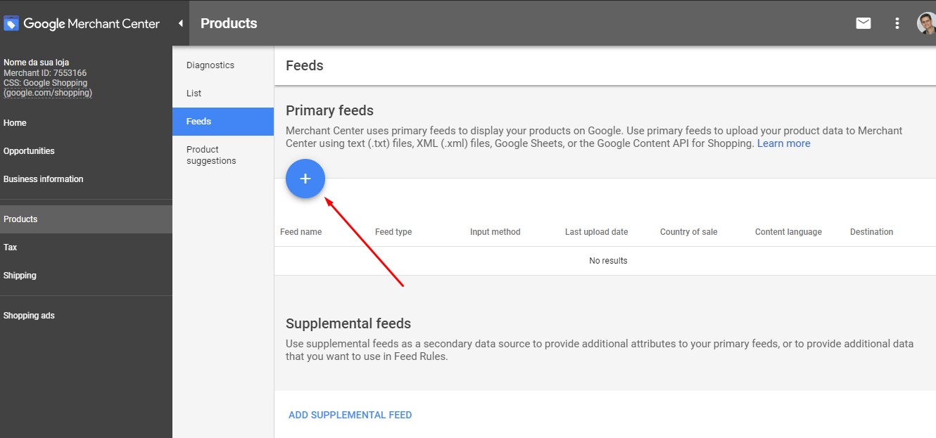 Feed de produtos Google Merchant Center